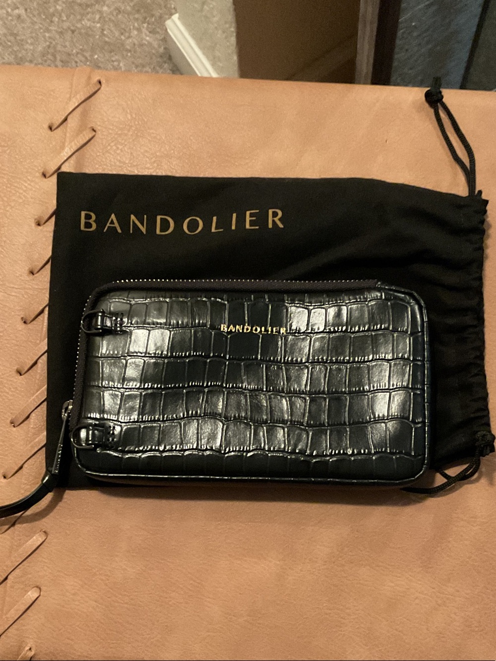 Bandolier Black Croc/Pewter Expanded Zip Pouch - New!
